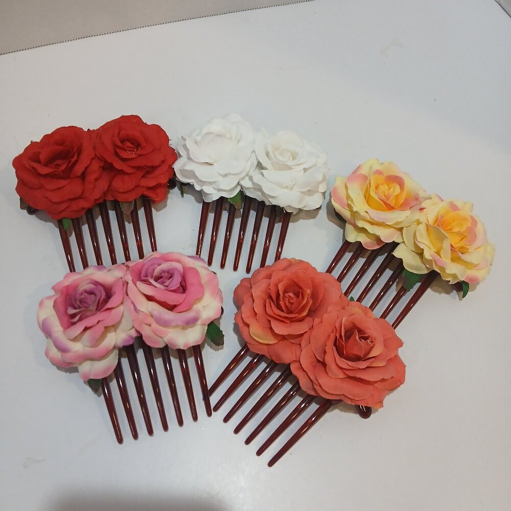 Bundle of Faux Flower pinup rockabilly Hair Combs